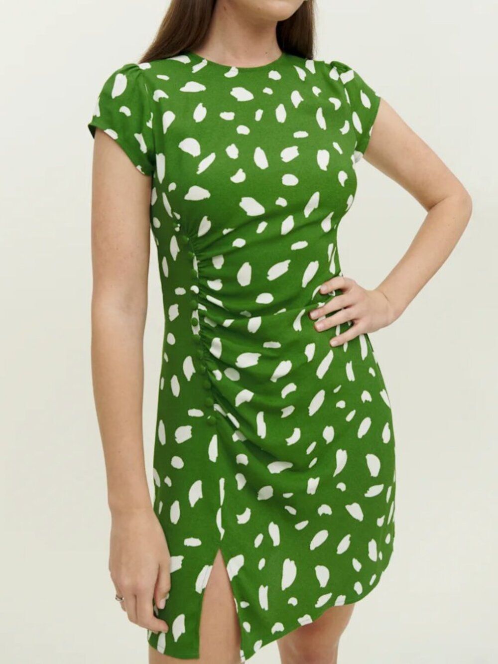 Reformation Remi Green & White Print Selina Mini Dress